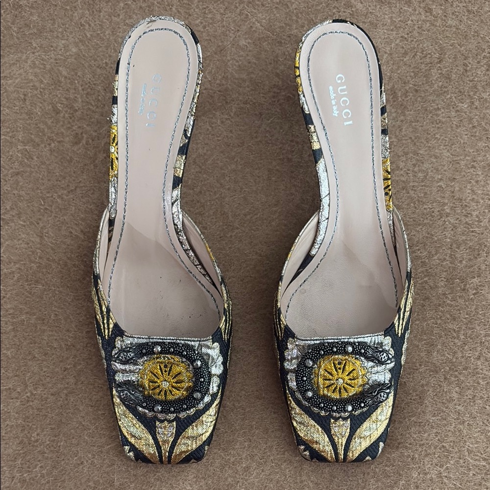 Gucci Black and Gold Mules with Elegant Design